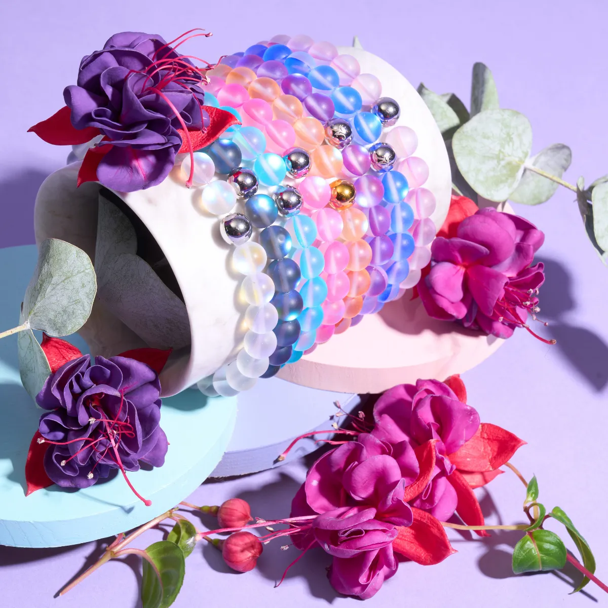 Rainbow White | Silver | Mermaid Glass Statement Bracelet