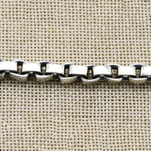 Real Solid 925 Sterling Silver Bracelet Link Rectangular Box Chain Punk Jewelry 6.3"-8.7"