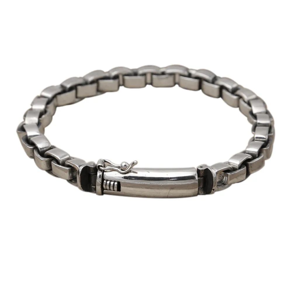 Real Solid 925 Sterling Silver Bracelet Link Rectangular Box Chain Punk Jewelry 6.3"-8.7"