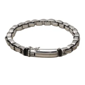 Real Solid 925 Sterling Silver Bracelet Link Rectangular Box Chain Punk Jewelry 6.3"-8.7"