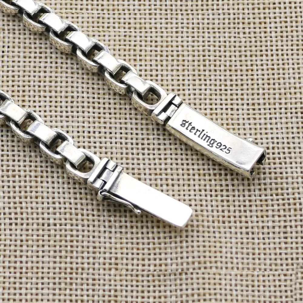 Real Solid 925 Sterling Silver Bracelet Link Rectangular Box Chain Punk Jewelry 6.3"-8.7"
