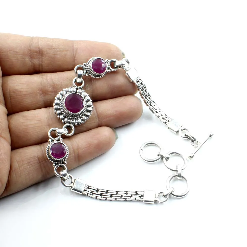 Real Sterling Silver Round Cut Stone Oxidized Bracelet Gift For Girls Women