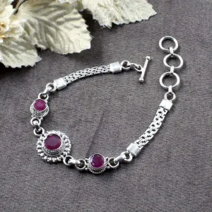 Real Sterling Silver Round Cut Stone Oxidized Bracelet Gift For Girls Women