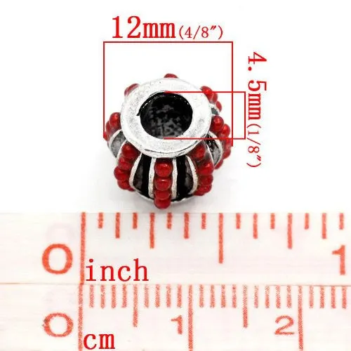 Red Resin Lantern w/ Dots Bead Spacer For Snake Chain Charm Bracelet