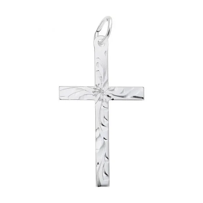 Rembrandt Charms Sterling Silver Rhodium or Gold Plated Engraved Cross Pendant