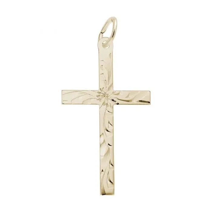 Rembrandt Charms Sterling Silver Rhodium or Gold Plated Engraved Cross Pendant