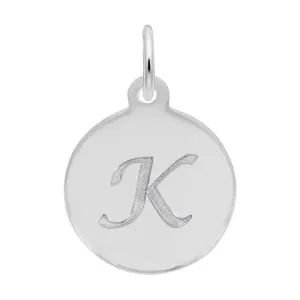 Rembrandt Charms Sterling Silver Rhodium or Gold Plated Initial K Disc Charm Pendant