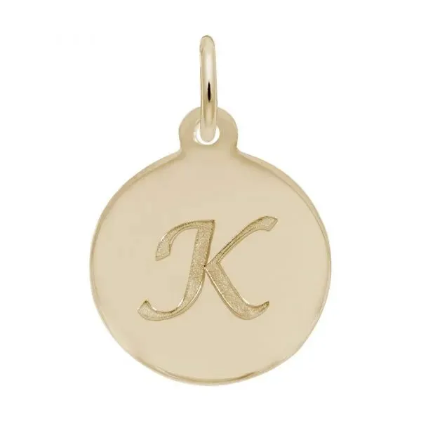 Rembrandt Charms Sterling Silver Rhodium or Gold Plated Initial K Disc Charm Pendant