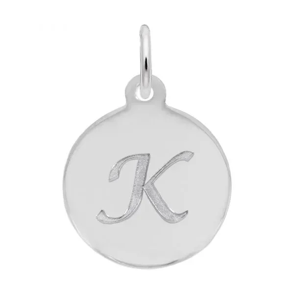 Rembrandt Charms Sterling Silver Rhodium or Gold Plated Initial K Disc Charm Pendant
