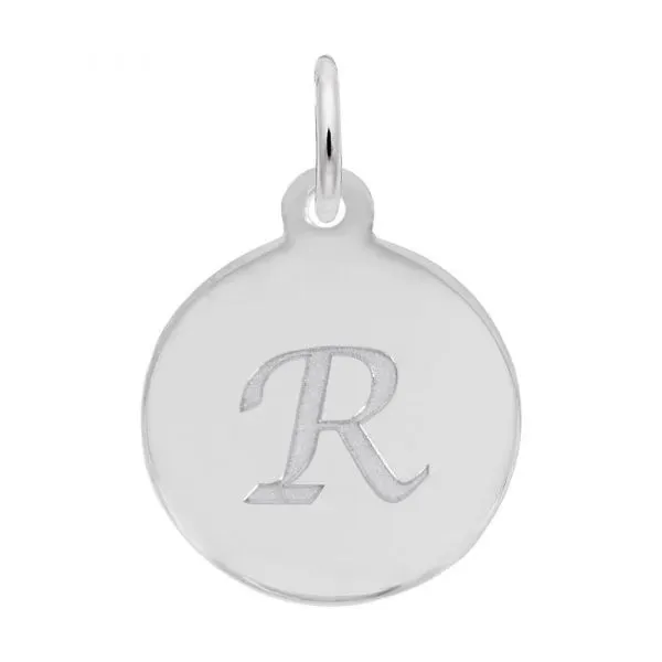 Rembrandt Charms Sterling Silver Rhodium or Gold Plated Initial R Disc Charm Pendant
