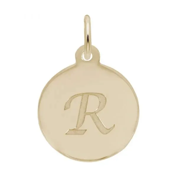 Rembrandt Charms Sterling Silver Rhodium or Gold Plated Initial R Disc Charm Pendant