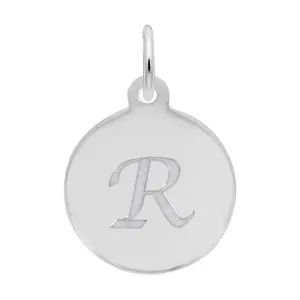 Rembrandt Charms Sterling Silver Rhodium or Gold Plated Initial R Disc Charm Pendant