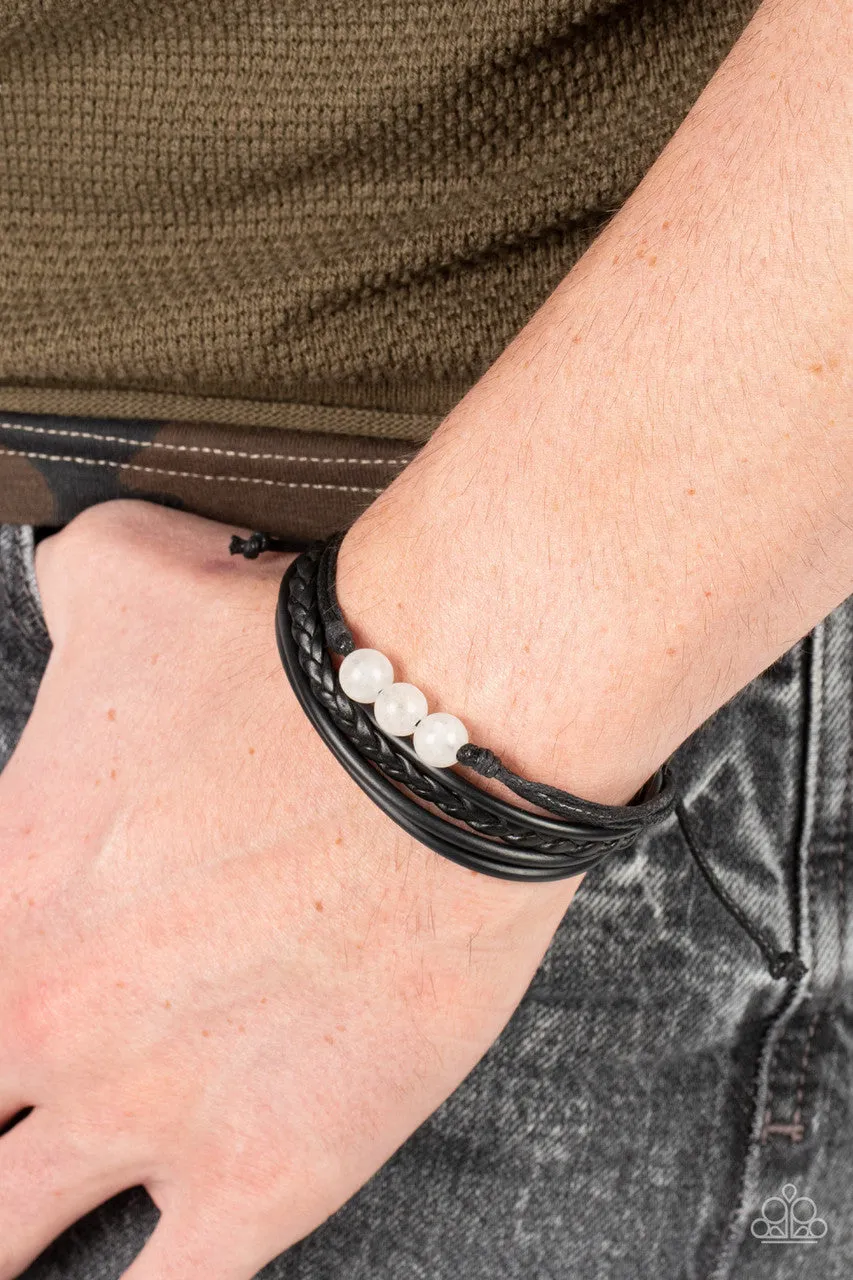 Rest Easy - White - Quartz Bead Black Cord Paparazzi Pull Cord Bracelet