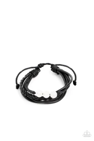 Rest Easy - White - Quartz Bead Black Cord Paparazzi Pull Cord Bracelet