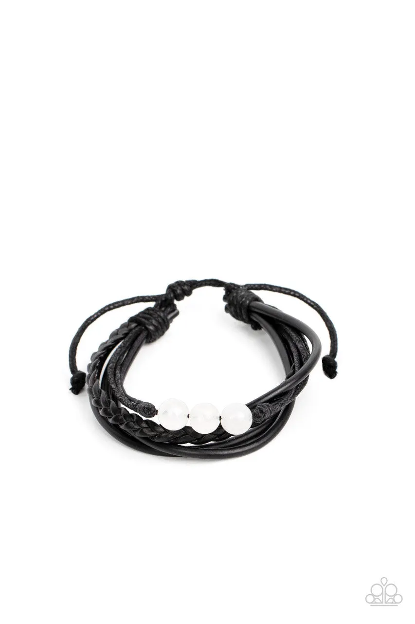 Rest Easy - White - Quartz Bead Black Cord Paparazzi Pull Cord Bracelet