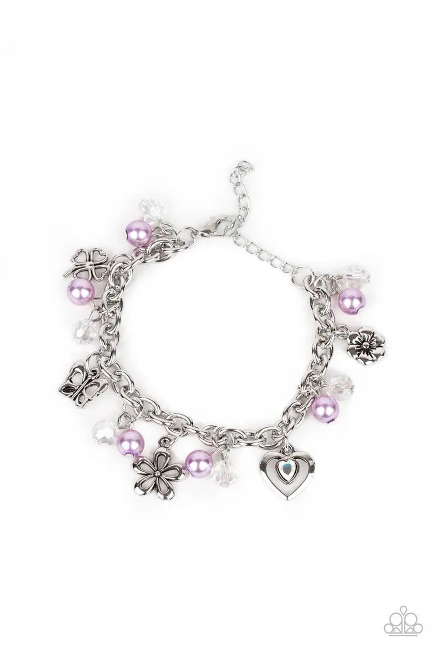 Retreat into Romance - Purple - Pearl and Iridescent Bead Charm Paparazzi Lobster Claw Bracelet
