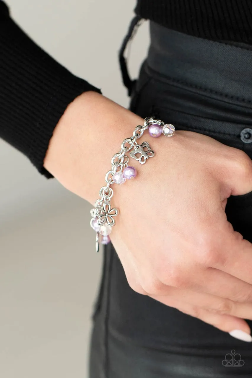 Retreat into Romance - Purple - Pearl and Iridescent Bead Charm Paparazzi Lobster Claw Bracelet