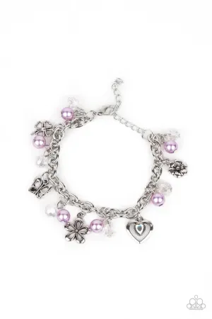 Retreat into Romance - Purple - Pearl and Iridescent Bead Charm Paparazzi Lobster Claw Bracelet