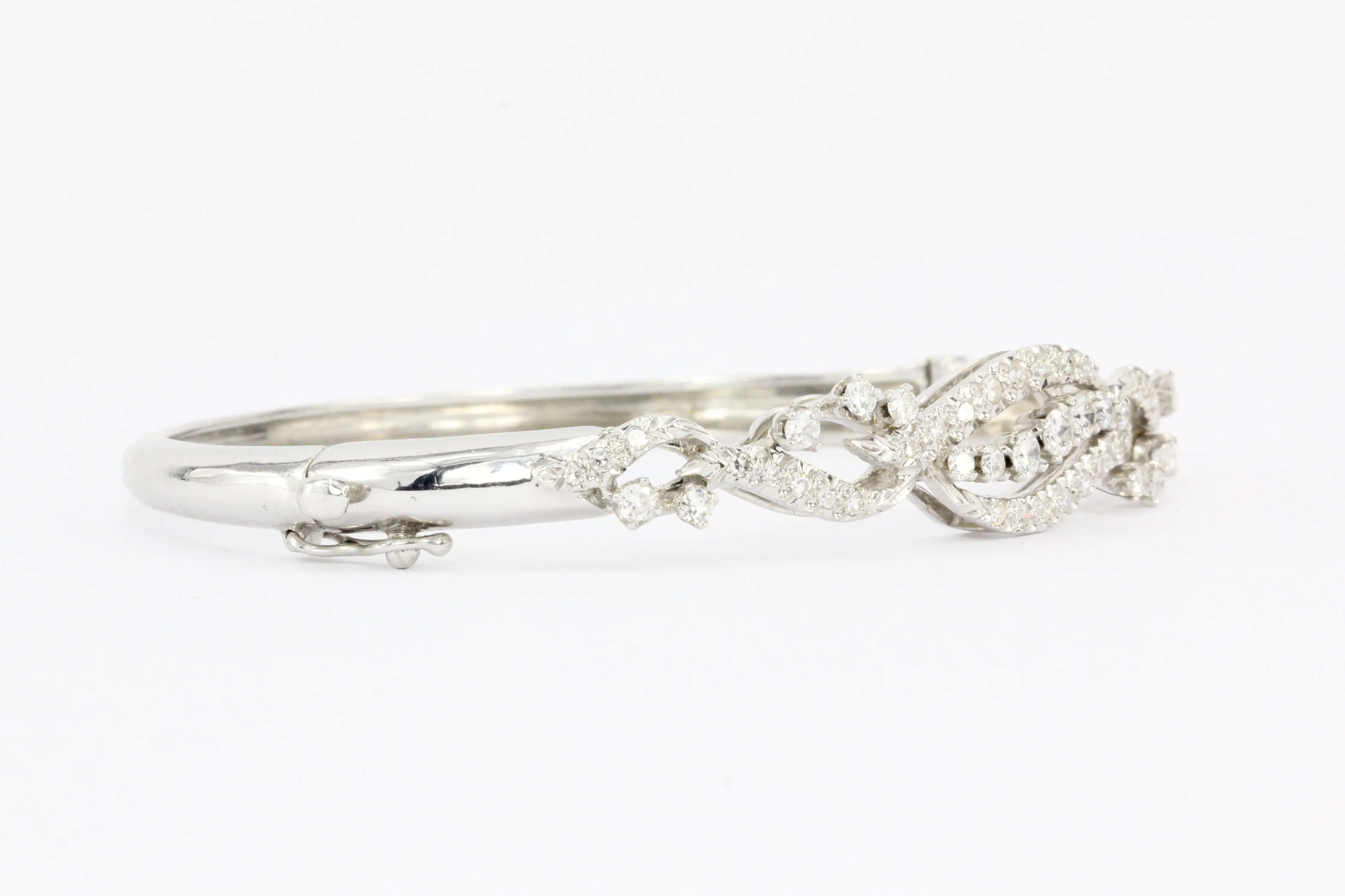 Retro 14K White Gold Diamond Bangle Bracelet