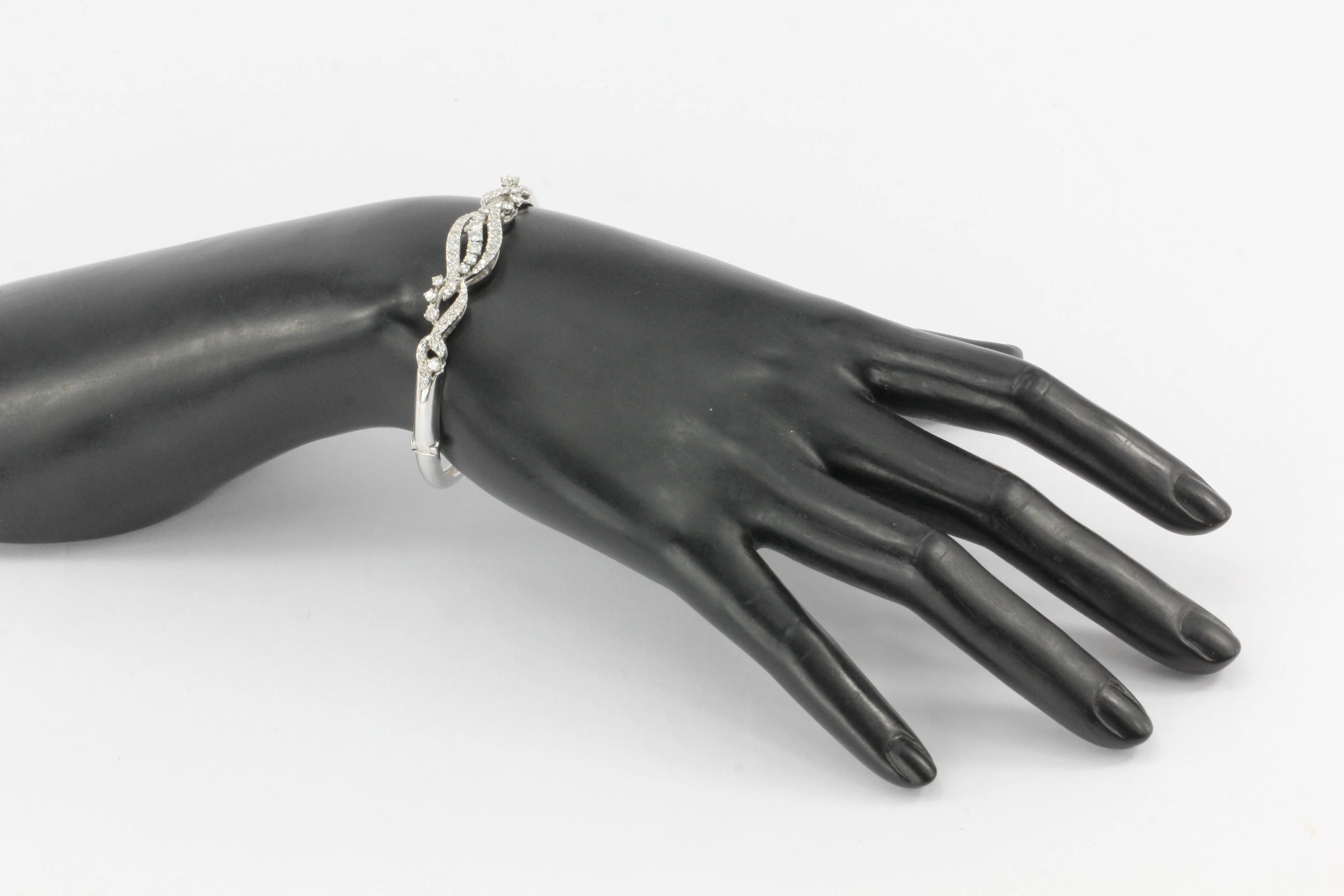 Retro 14K White Gold Diamond Bangle Bracelet
