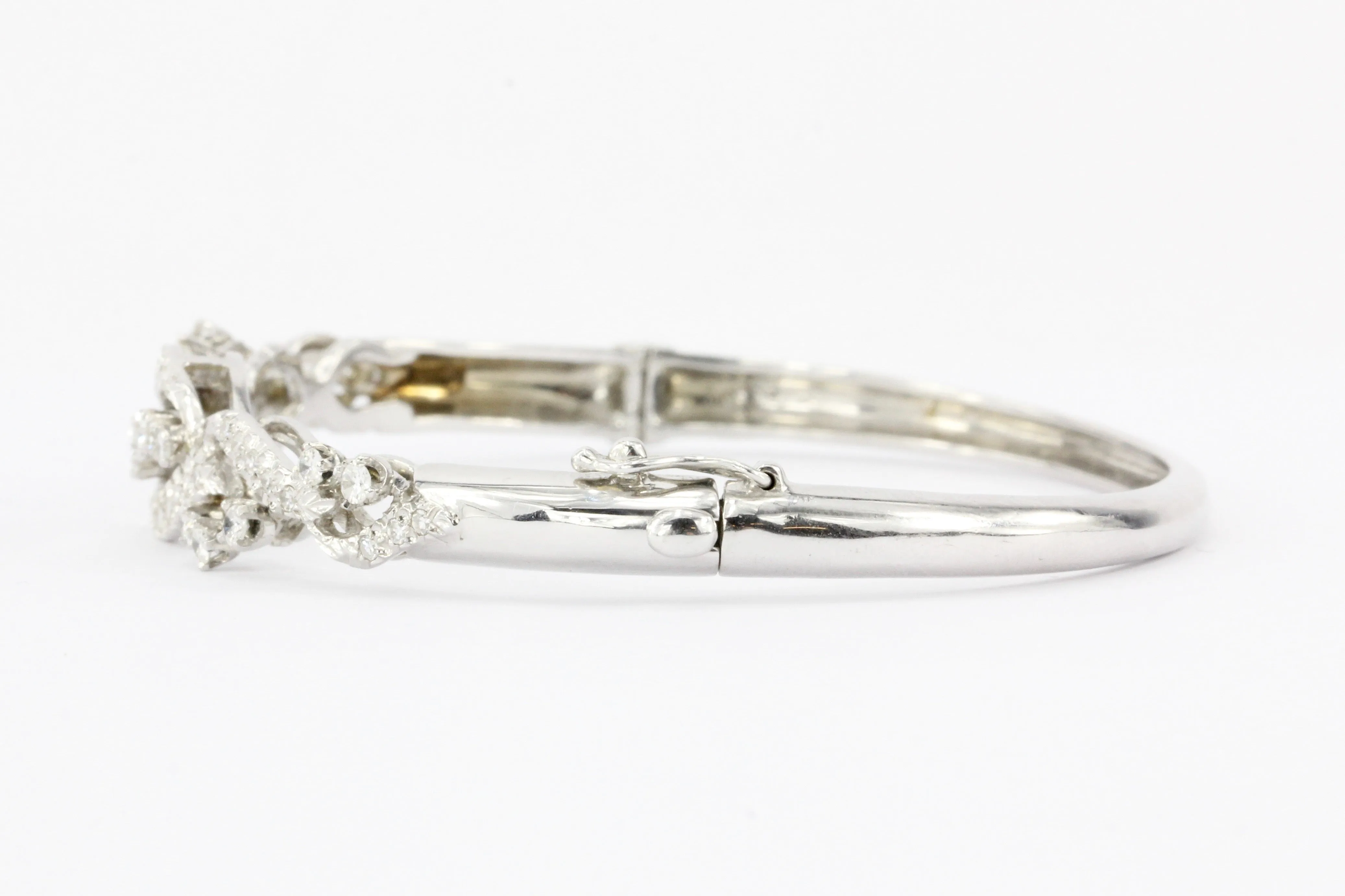Retro 14K White Gold Diamond Bangle Bracelet