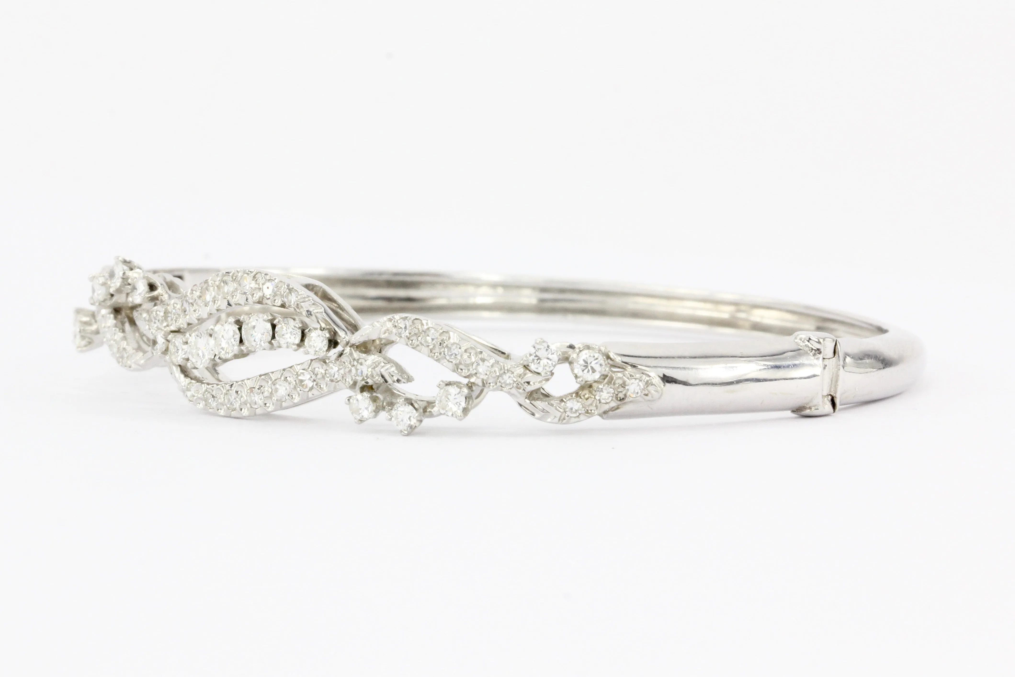 Retro 14K White Gold Diamond Bangle Bracelet