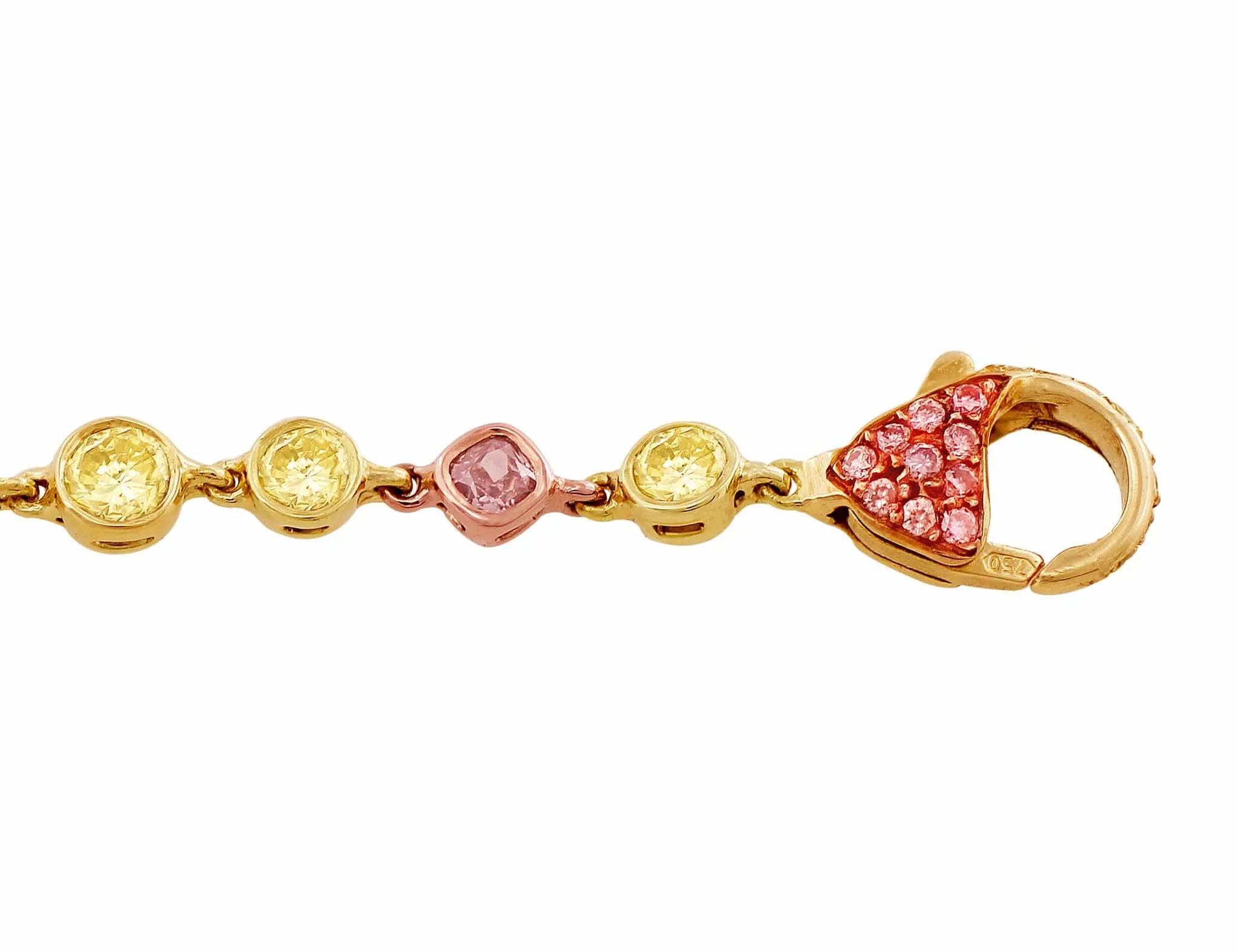 Rivière 18k Gold Multicolored Diamond Bracelet, GIA Certified