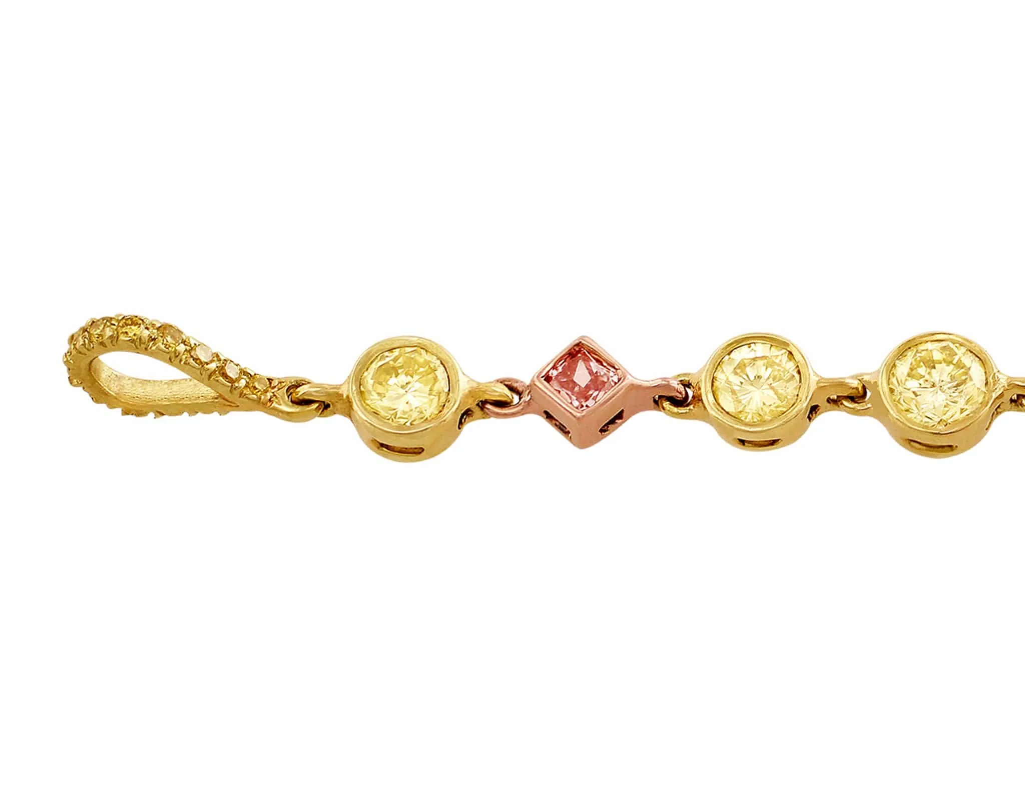 Rivière 18k Gold Multicolored Diamond Bracelet, GIA Certified