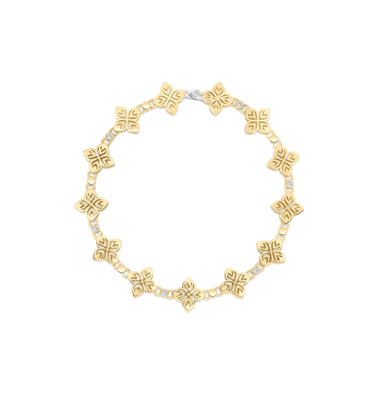 Roberto Coin Arabesque Yellow Gold Flower Station Bracelet with Diamonds