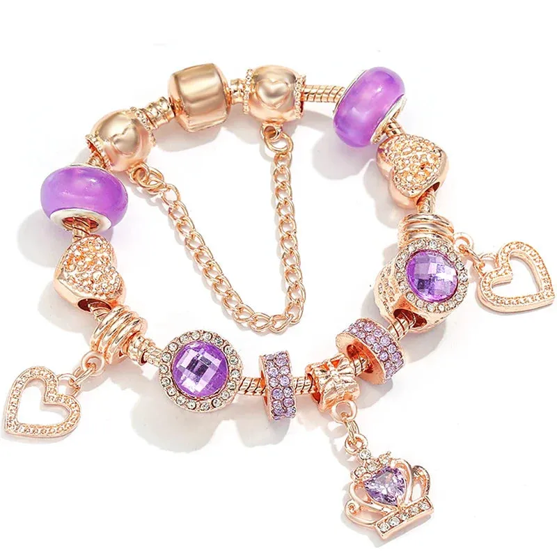 Rose Gold HAPPY Pendant Charm Bracelets Bangles Women Silver Plated Bracelet Handmade Jewelry Crystal