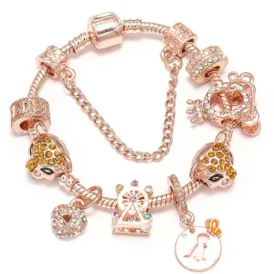 Rose Gold HAPPY Pendant Charm Bracelets Bangles Women Silver Plated Bracelet Handmade Jewelry Crystal