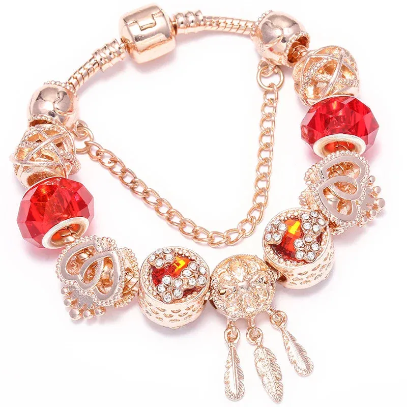 Rose Gold HAPPY Pendant Charm Bracelets Bangles Women Silver Plated Bracelet Handmade Jewelry Crystal