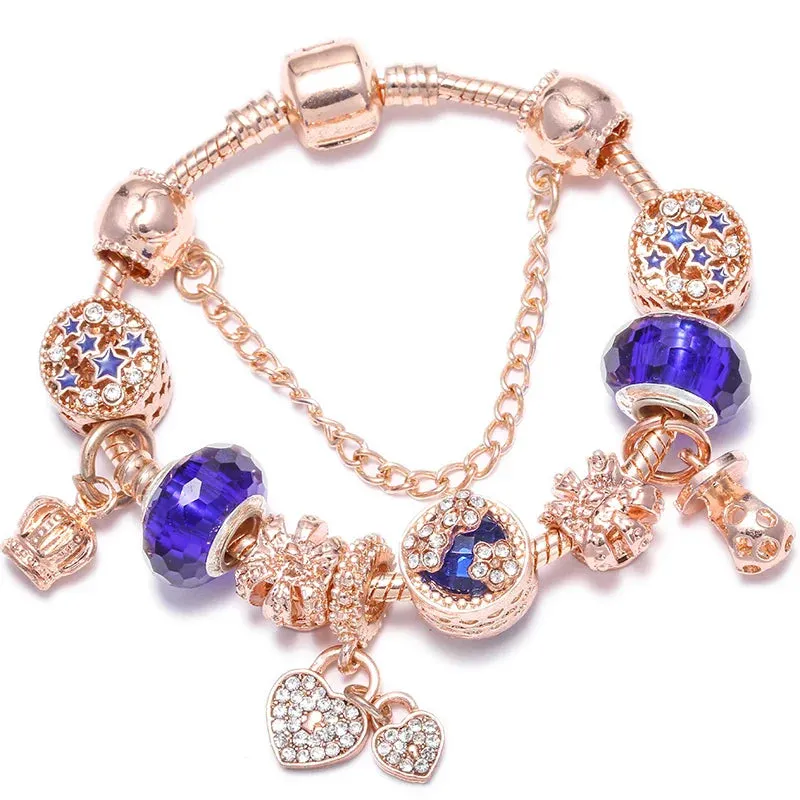 Rose Gold HAPPY Pendant Charm Bracelets Bangles Women Silver Plated Bracelet Handmade Jewelry Crystal