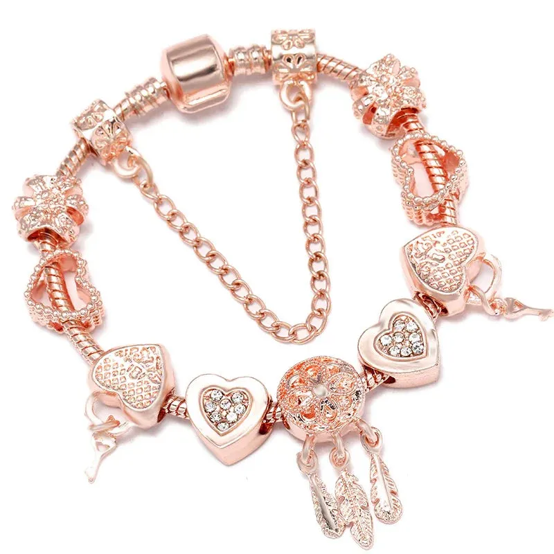 Rose Gold HAPPY Pendant Charm Bracelets Bangles Women Silver Plated Bracelet Handmade Jewelry Crystal