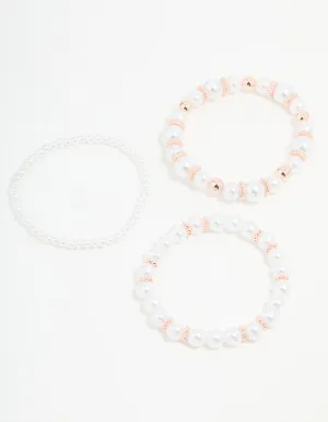 Rose Gold Pearl Stretch Bracelets 3-Pack