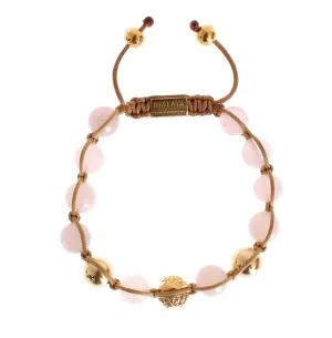 Rose Quartz CZ Heart Gold 925 Silver Bracelet