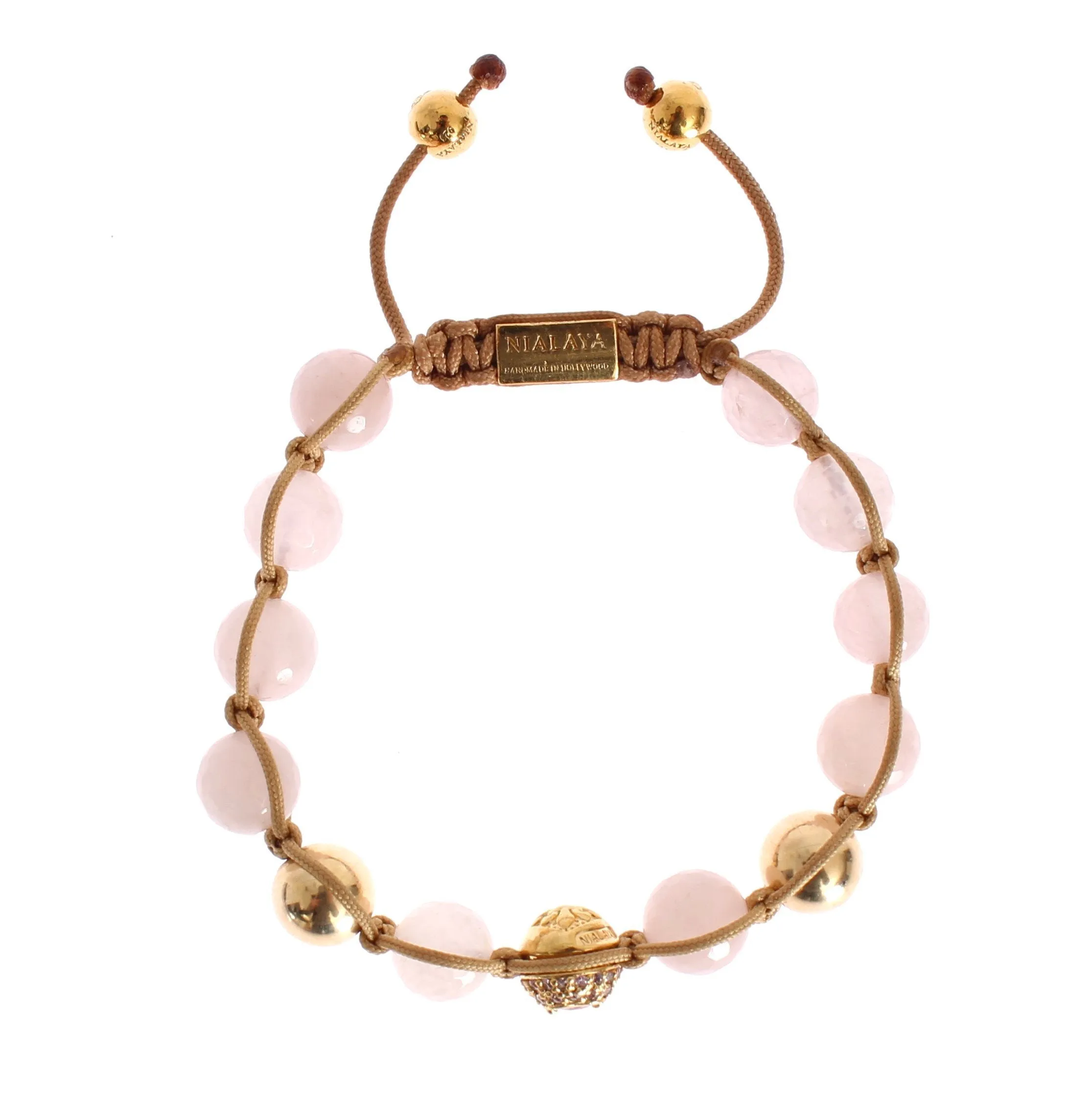 Rose Quartz CZ Heart Gold 925 Silver Bracelet