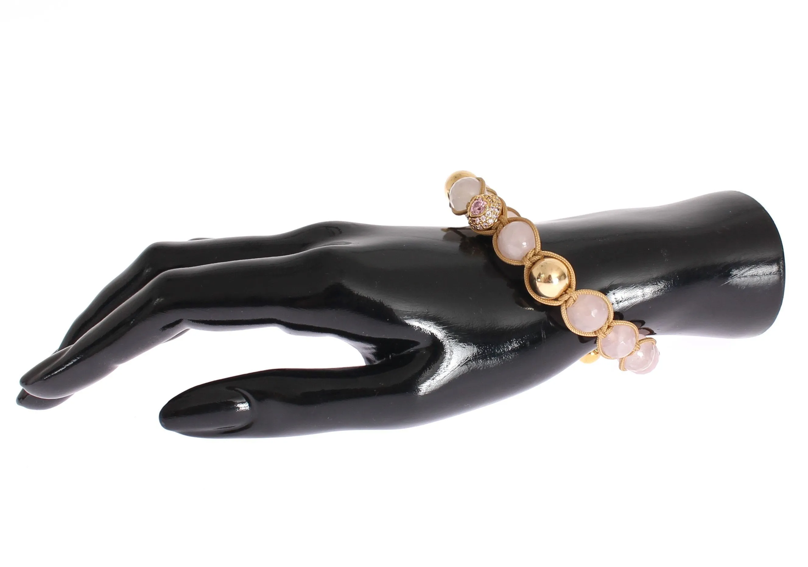 Rose Quartz CZ Heart Gold 925 Silver Bracelet