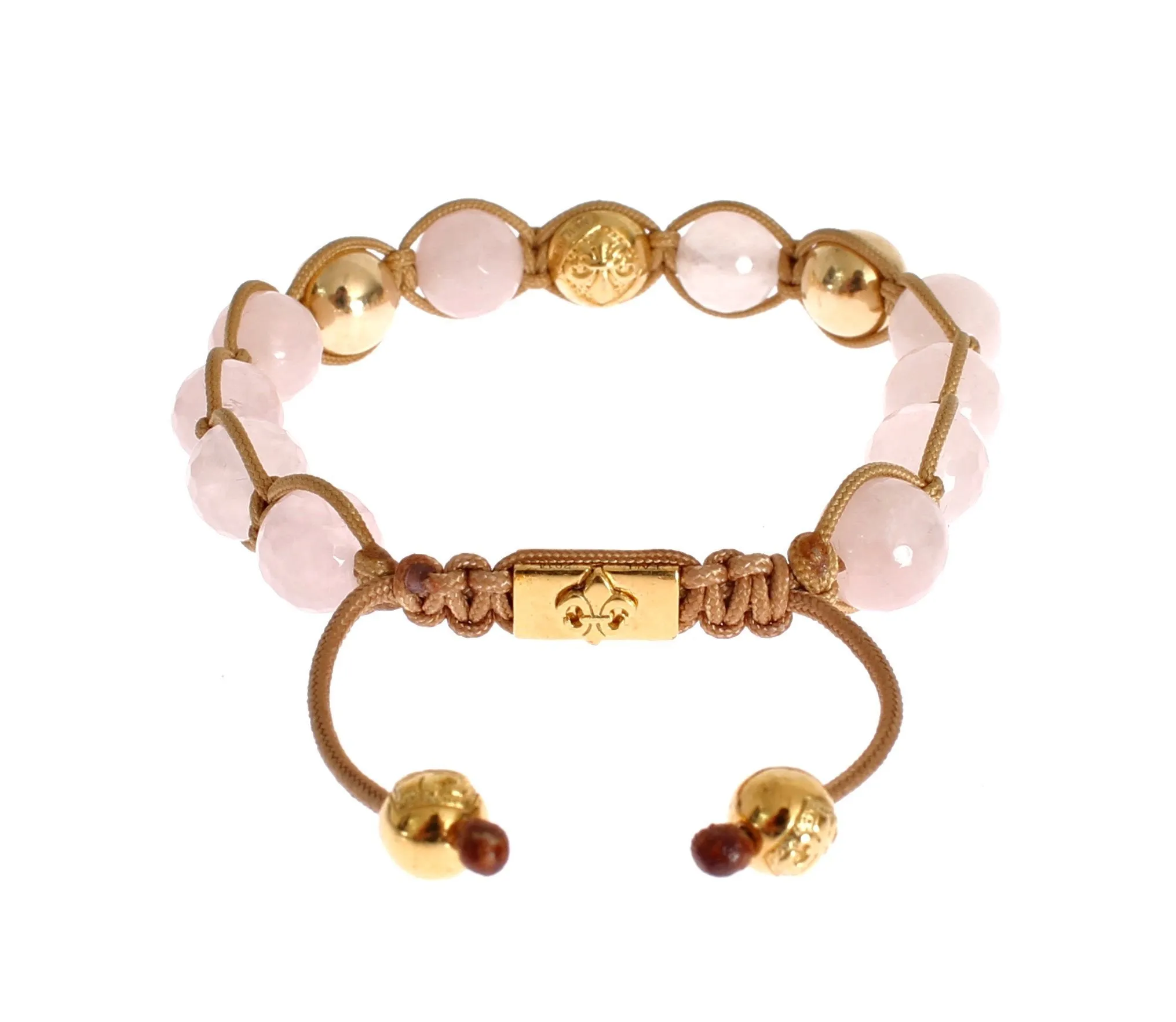 Rose Quartz CZ Heart Gold 925 Silver Bracelet