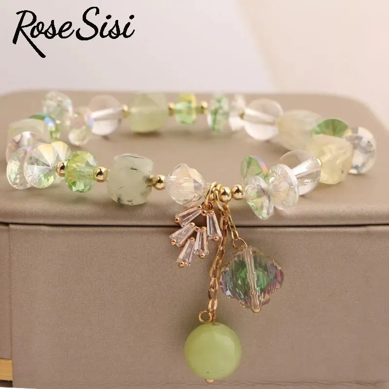 Rose sisi Korea bracelet fresh Bear pendant charm bracelet for women crystal beads jewelry for women leaf pendant gift