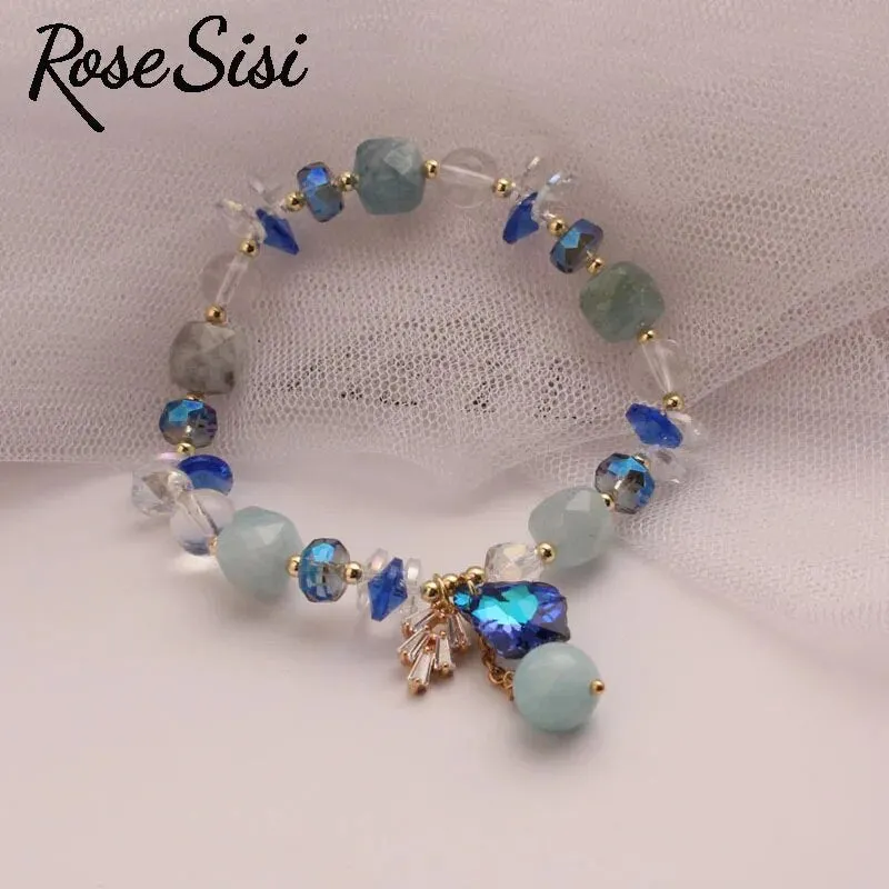Rose sisi Korea bracelet fresh Bear pendant charm bracelet for women crystal beads jewelry for women leaf pendant gift