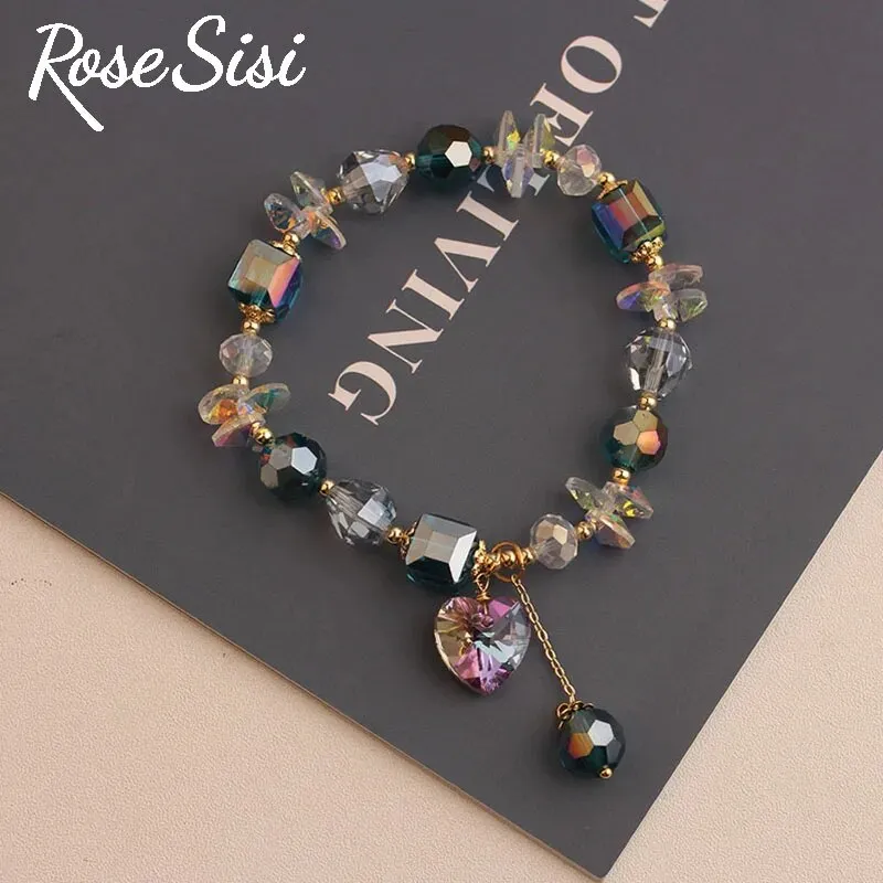 Rose sisi Korea bracelet fresh Bear pendant charm bracelet for women crystal beads jewelry for women leaf pendant gift
