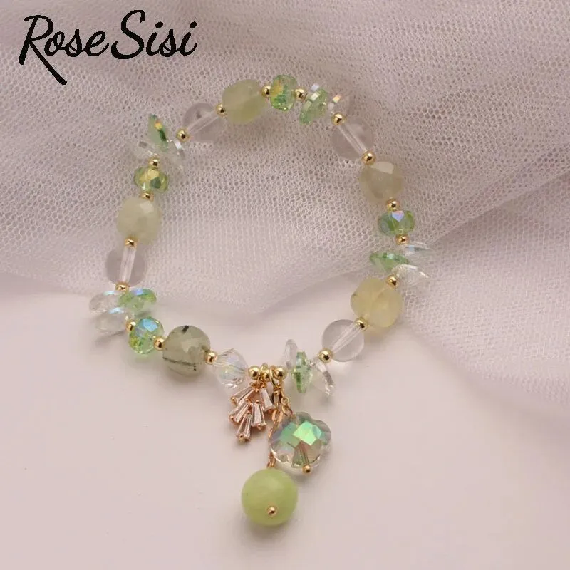 Rose sisi Korea bracelet fresh Bear pendant charm bracelet for women crystal beads jewelry for women leaf pendant gift
