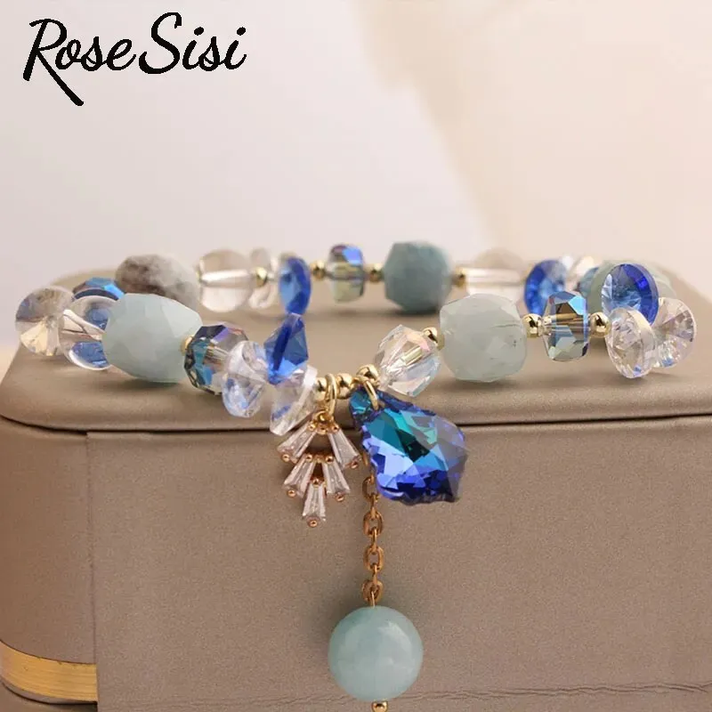 Rose sisi Korea bracelet fresh Bear pendant charm bracelet for women crystal beads jewelry for women leaf pendant gift