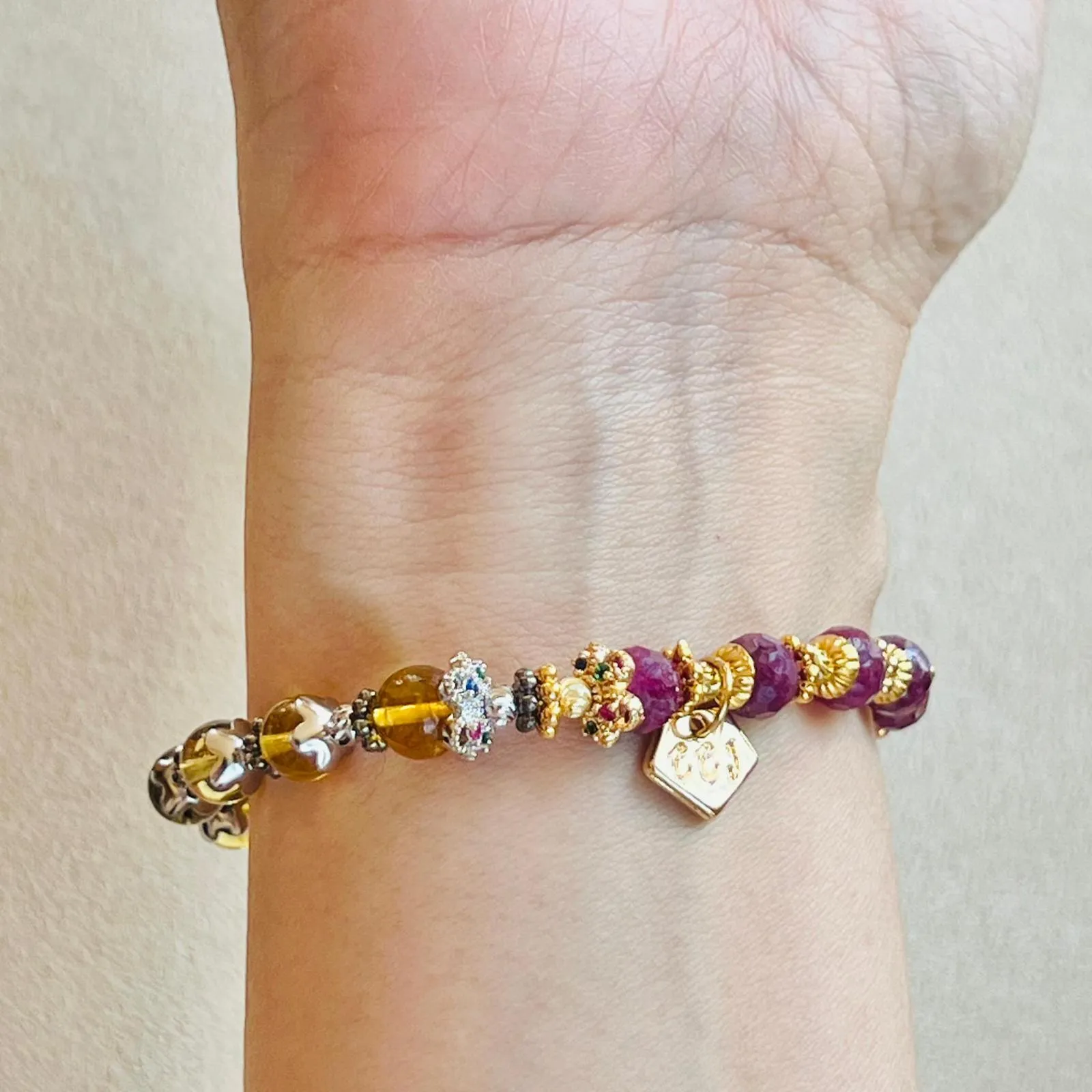 Ruby & Blue Amber Baby Bracelet