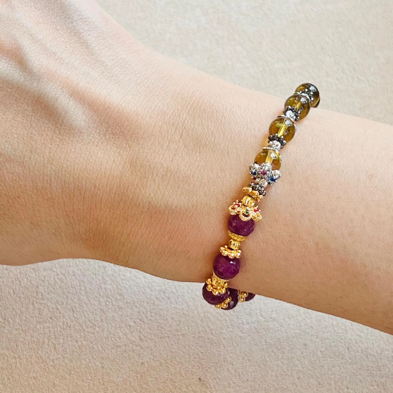Ruby & Blue Amber Baby Bracelet