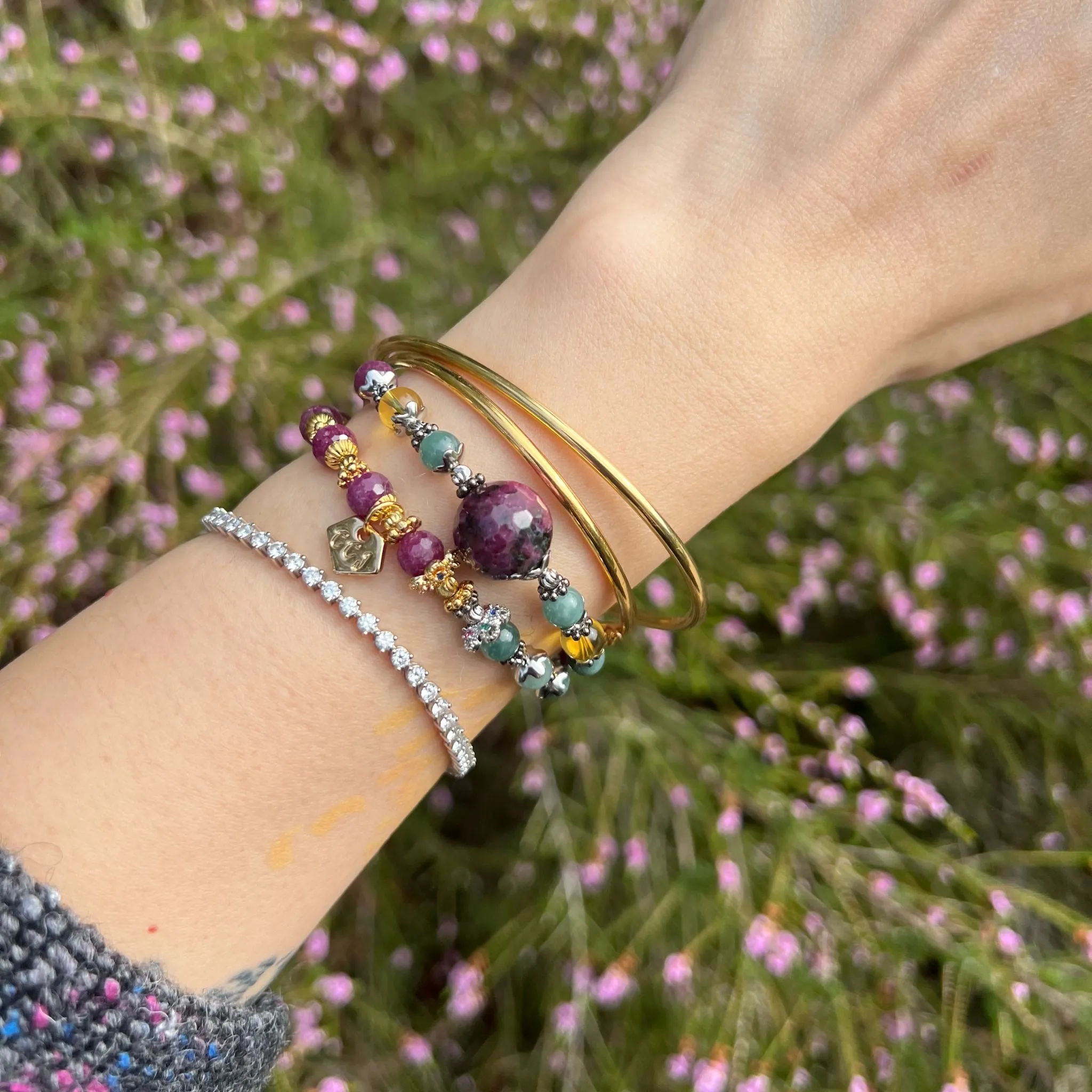 Ruby & Blue Amber Baby Bracelet