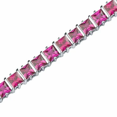 Ruby Bracelet Sterling Silver Princess Shape 14 Carats