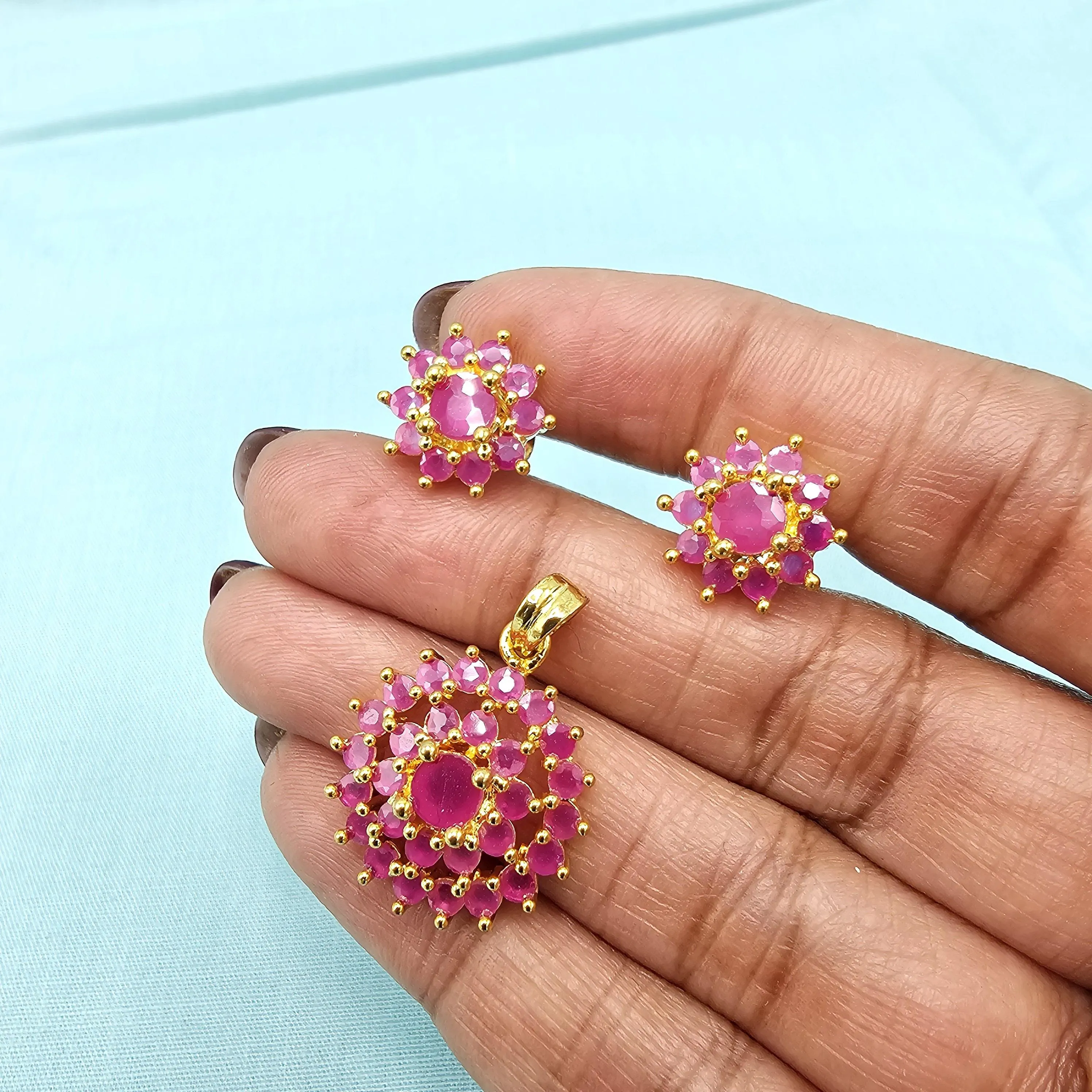 Ruby silver Pendant set