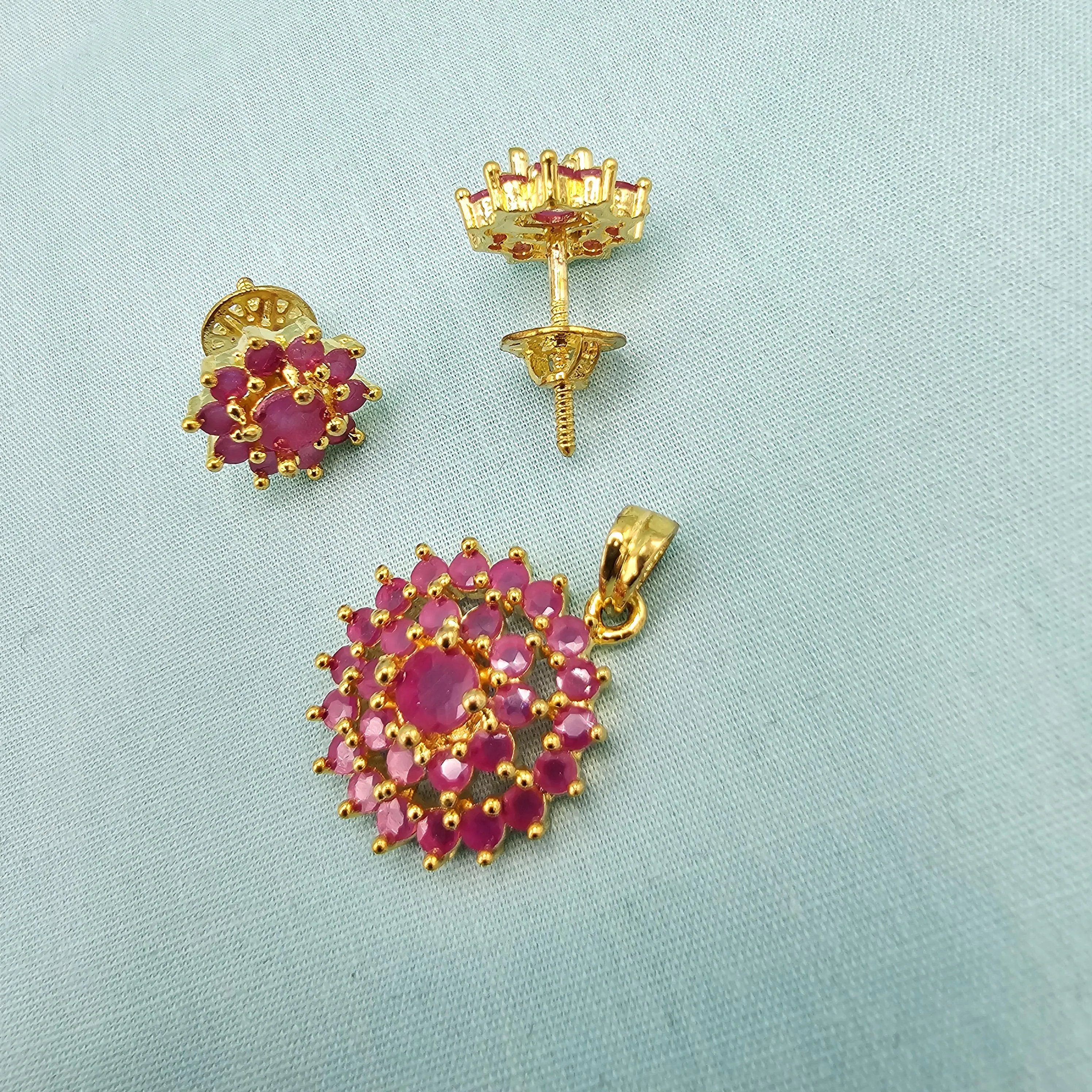 Ruby silver Pendant set